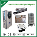Hot water heat pump with heating and cooling system for hotel use